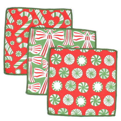Candy Cane Joy blu Eco Dish Cloth (Set of 3)