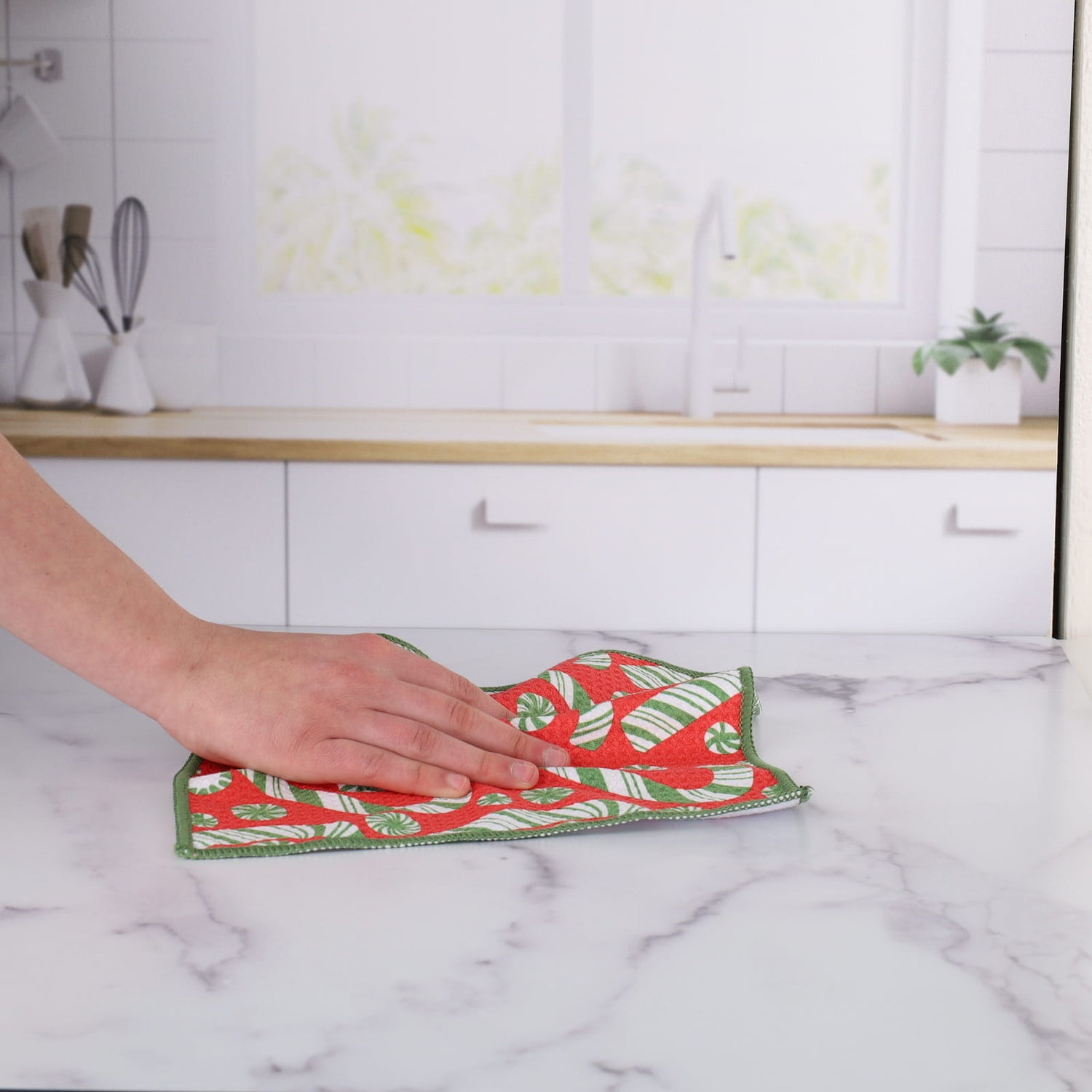 Candy Cane Joy blu Eco Dish Cloth (Set of 3)