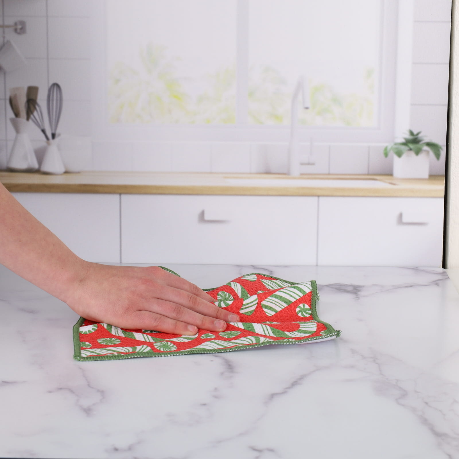 Candy Cane Joy blu Eco Dish Cloth (Set of 3)