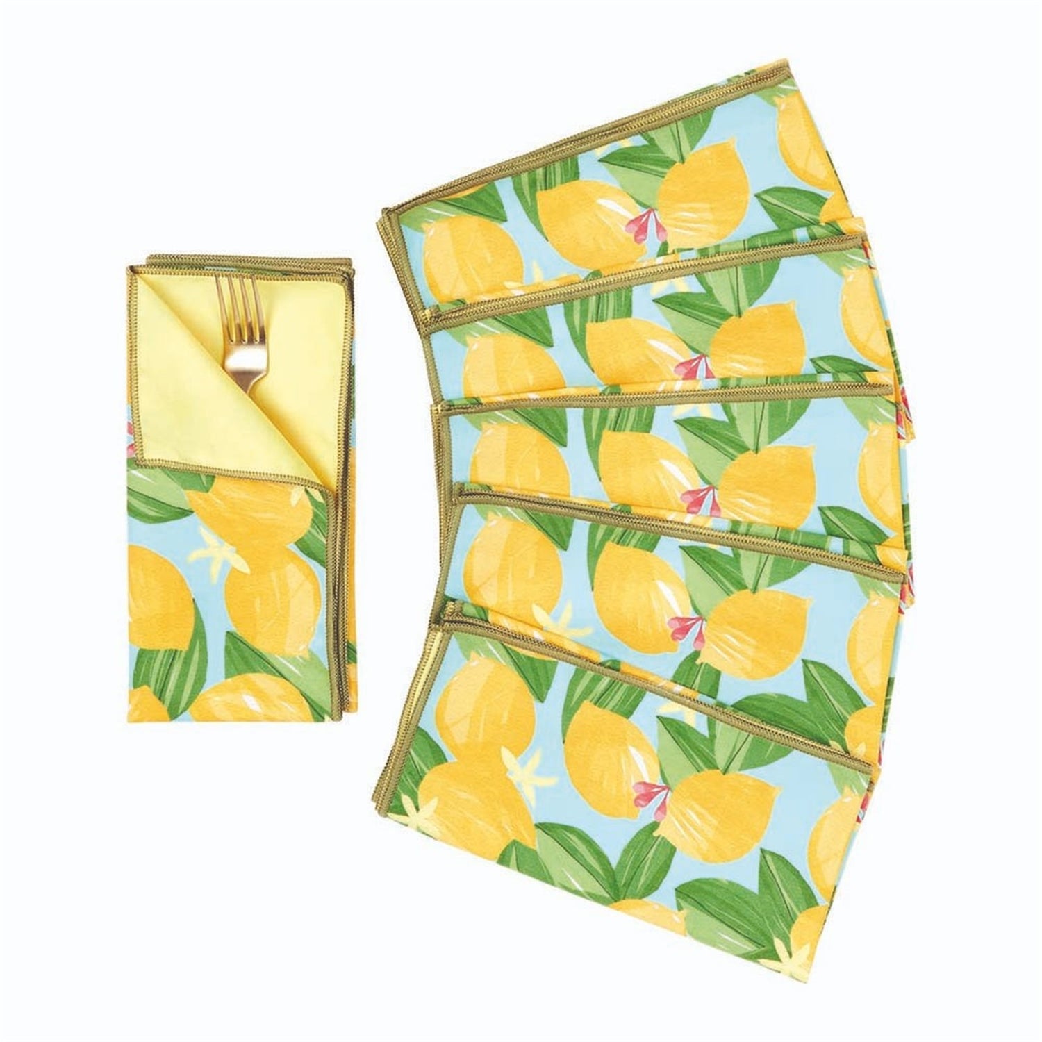 Lemon Blossoms blu Dinner Napkin Set of 6 Dinner Napkin - rockflowerpaper