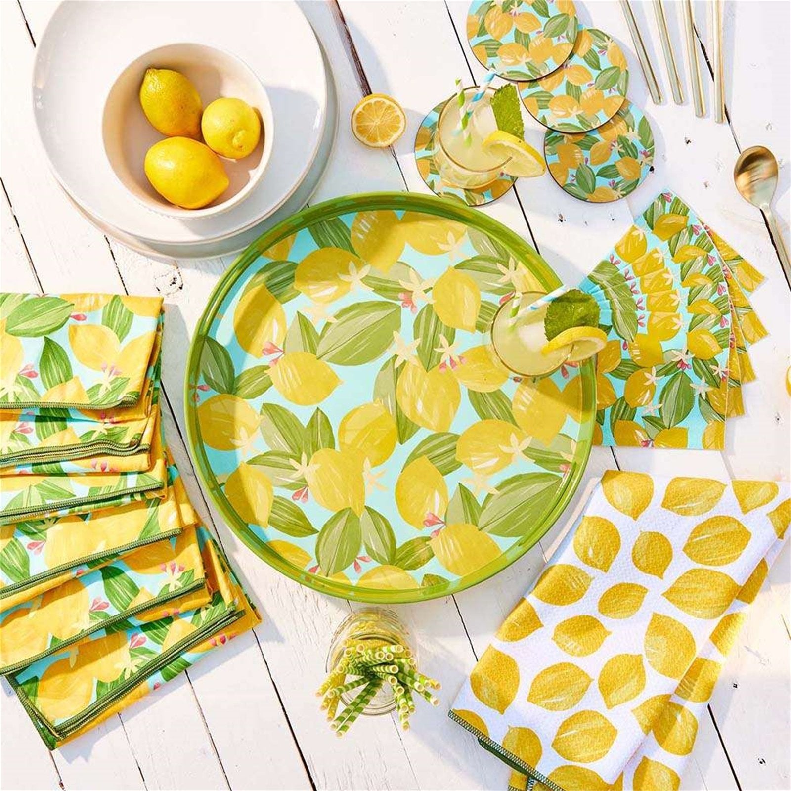 Lemon Blossoms blu Dinner Napkin Set of 6 Dinner Napkin - rockflowerpaper