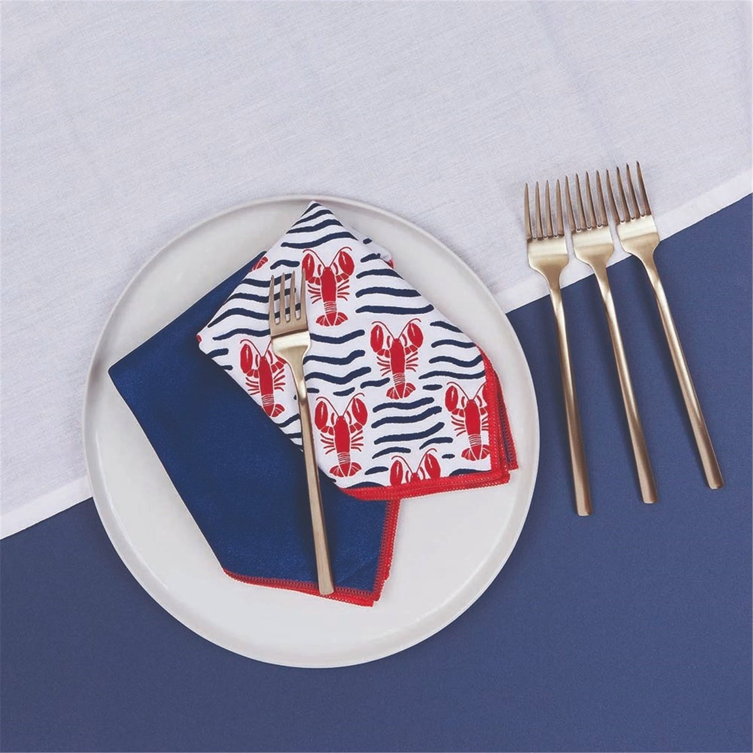 Lobster Waves blu Dinner Napkin Set of 6 Dinner Napkin - rockflowerpaper