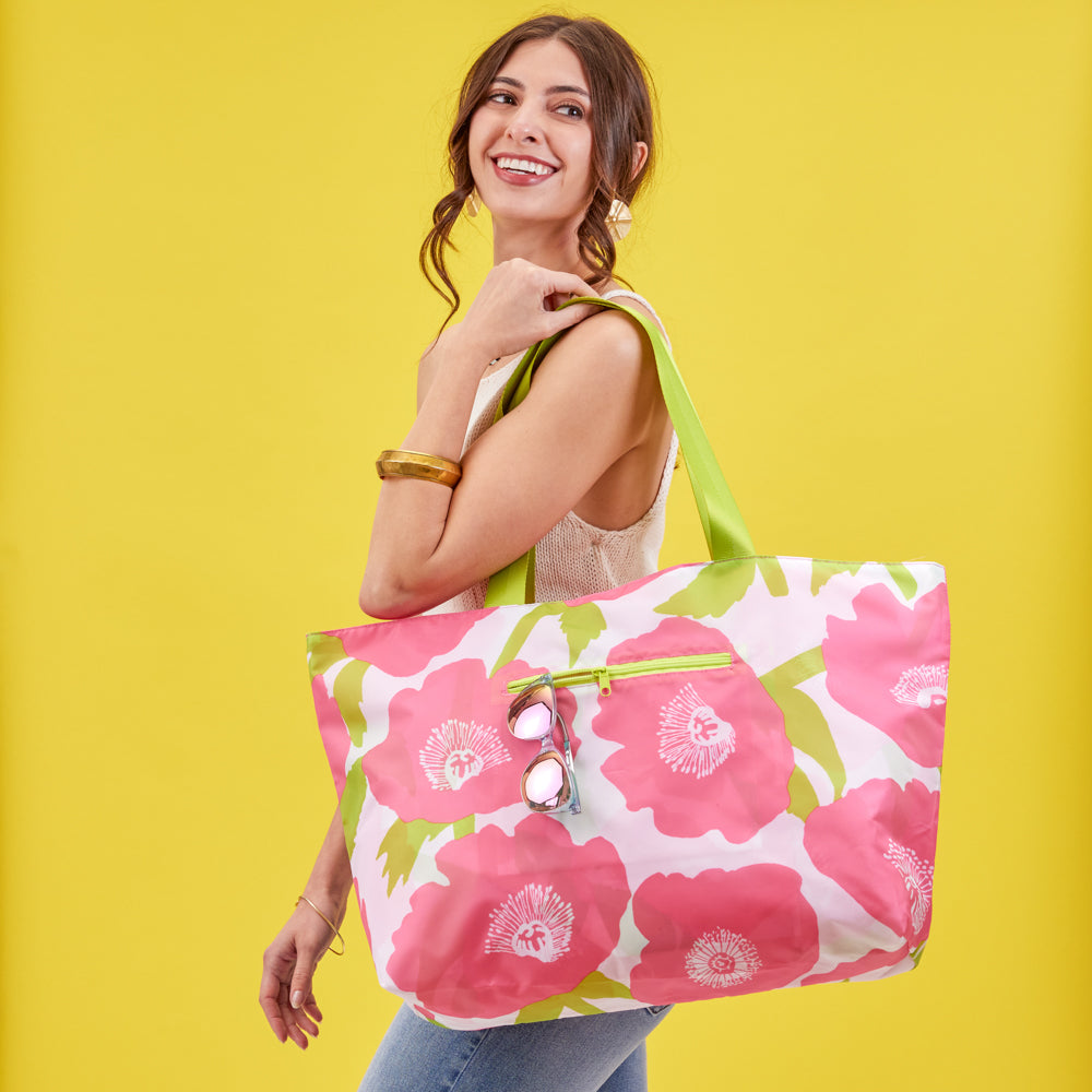 Poppies Pink Splash Proof Beach Bag Travel beach bag - rockflowerpaper