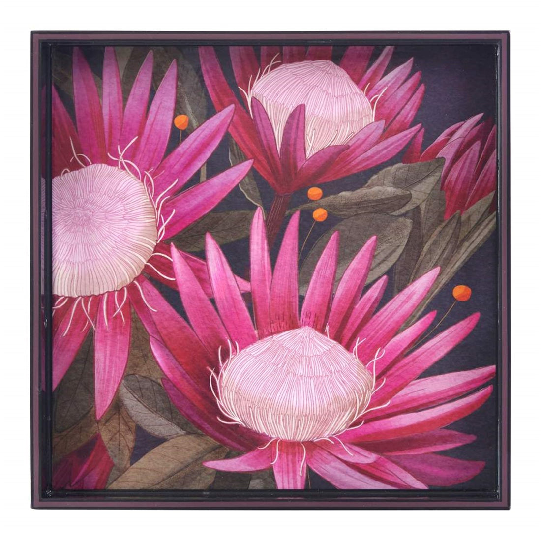 Protea Pink Tray - 15 Inch Square Floral Design Tray - rockflowerpaper