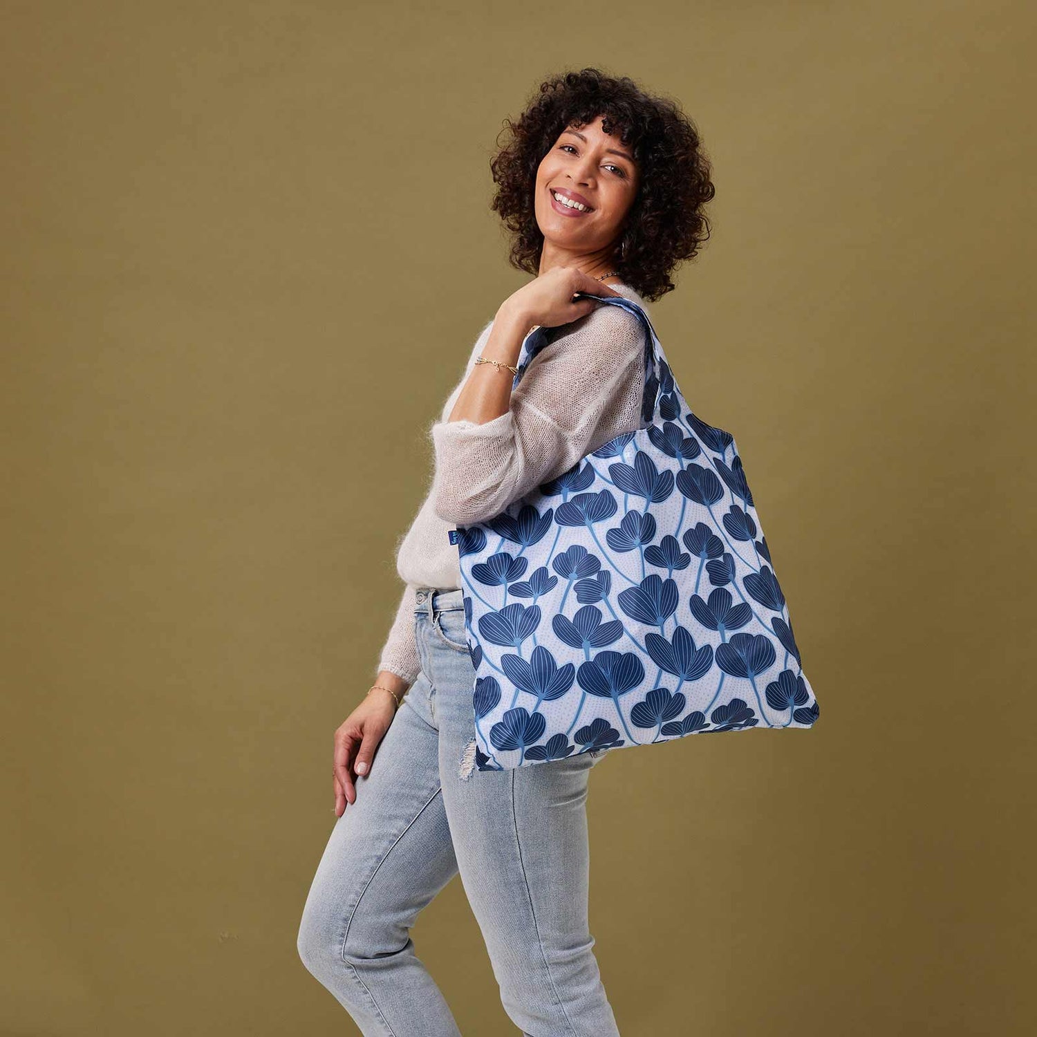 Modern Poppy Blu Bag Reusable Shopping Bag - Machine Washable Reusable Shopping Bag - rockflowerpaper