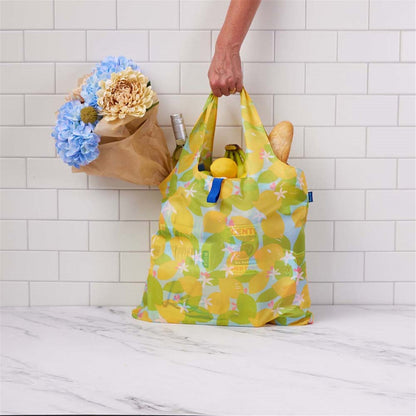 Lemon Blossoms blu Reusable Shopping Bag-Machine washable Reusable Shopping Bag - rockflowerpaper