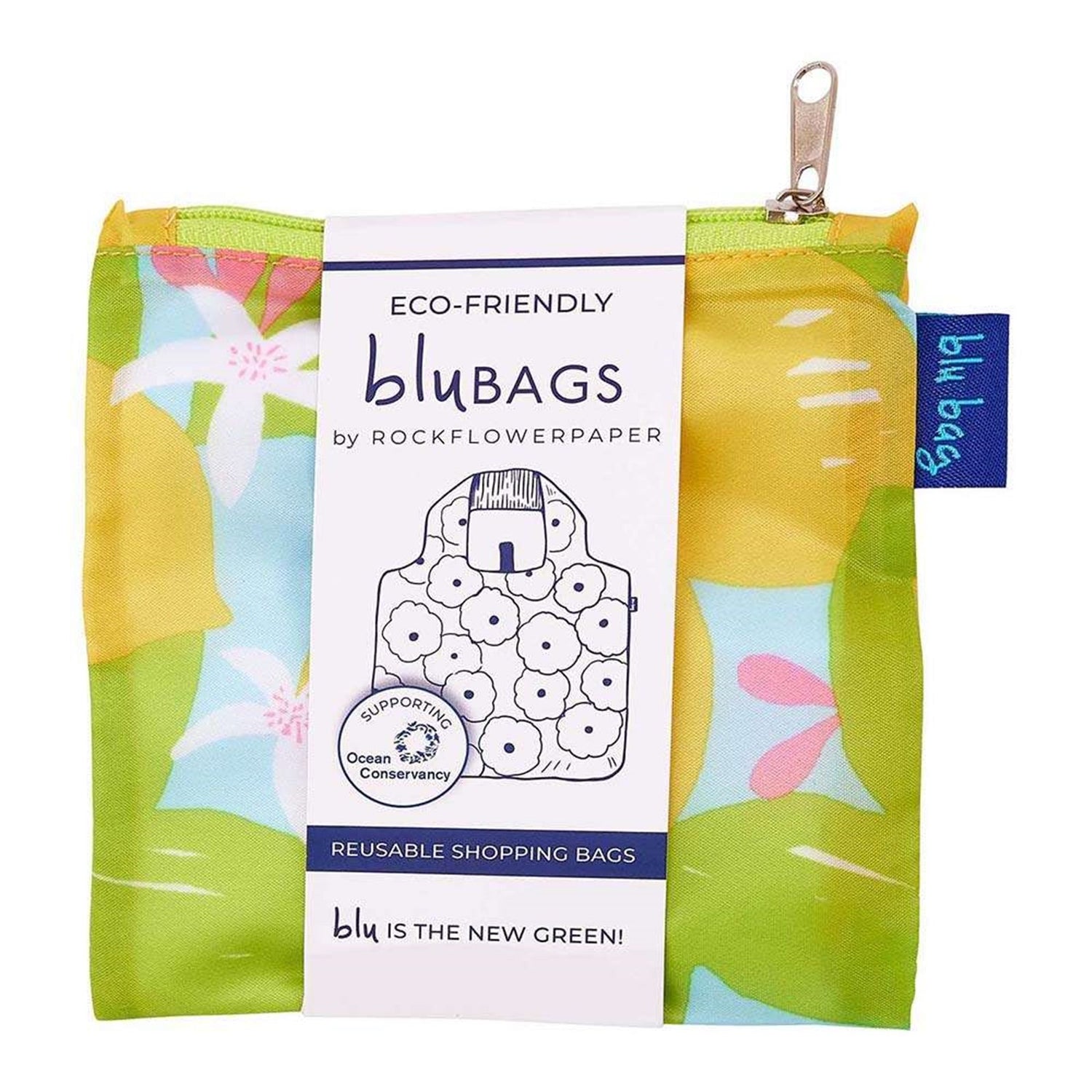 Lemon Blossoms blu Reusable Shopping Bag-Machine washable Reusable Shopping Bag - rockflowerpaper