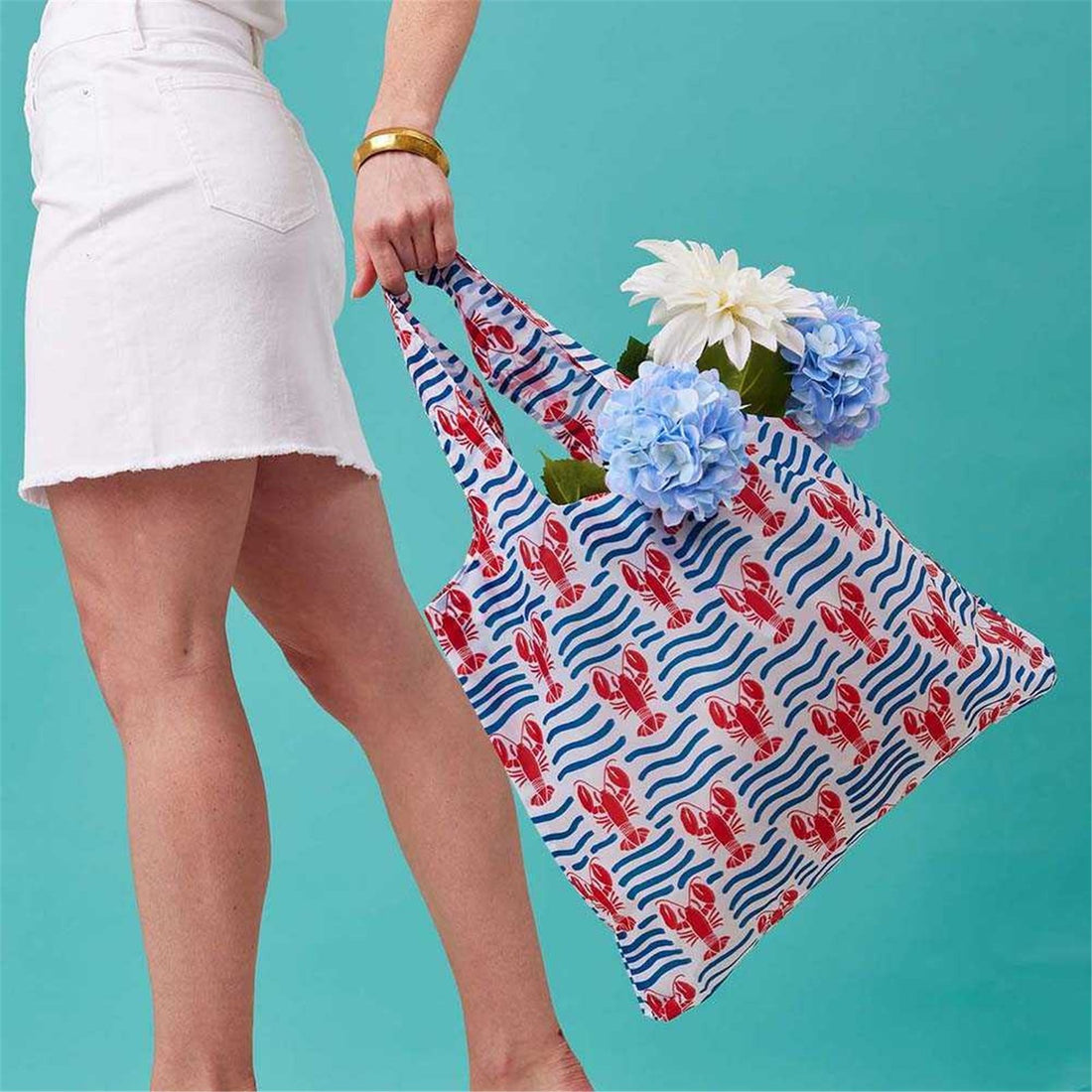 Lobster Waves blu Reusable Shopping Bag-Machine washable Reusable Shopping Bag - rockflowerpaper