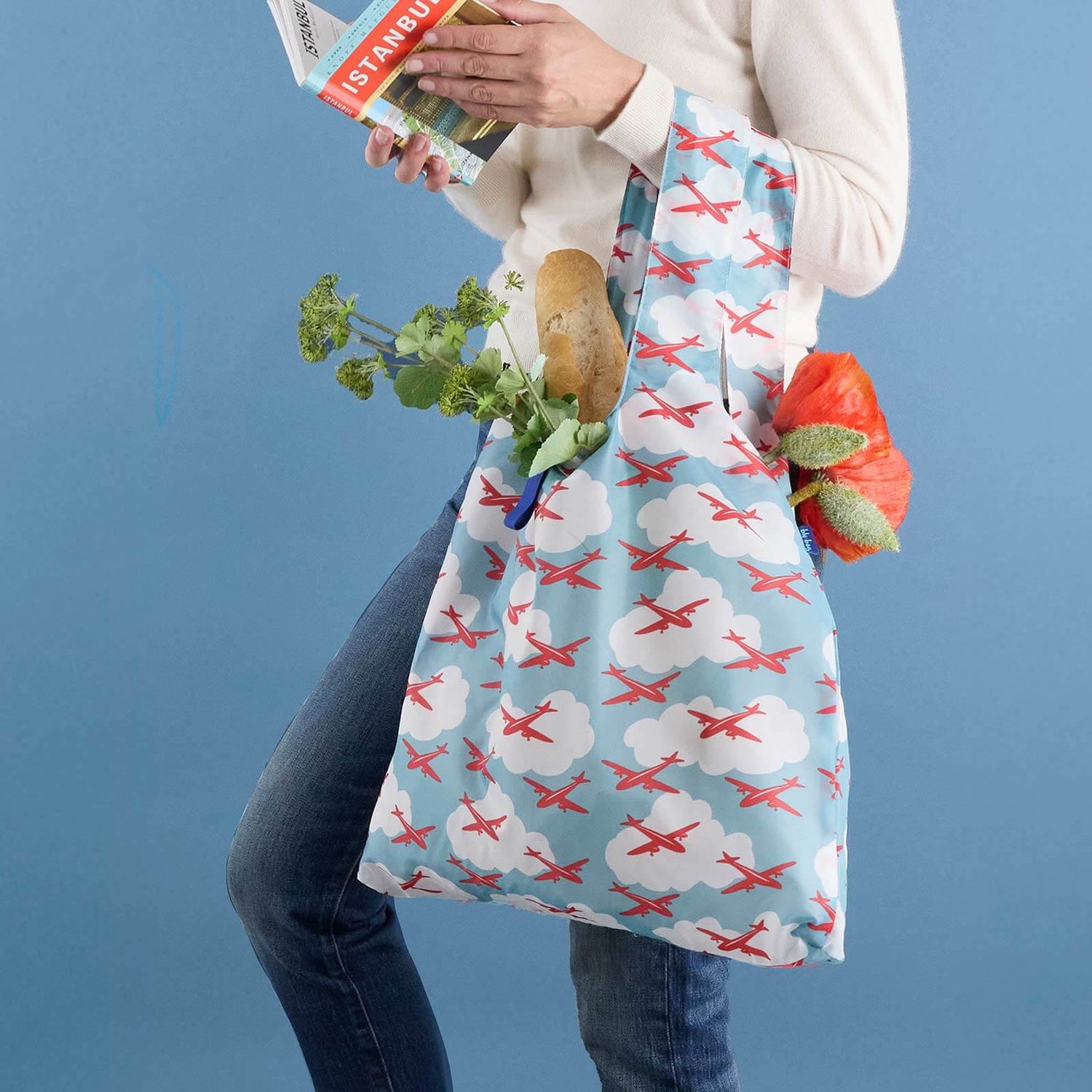 Airplane blu Reusable Shopping Bag