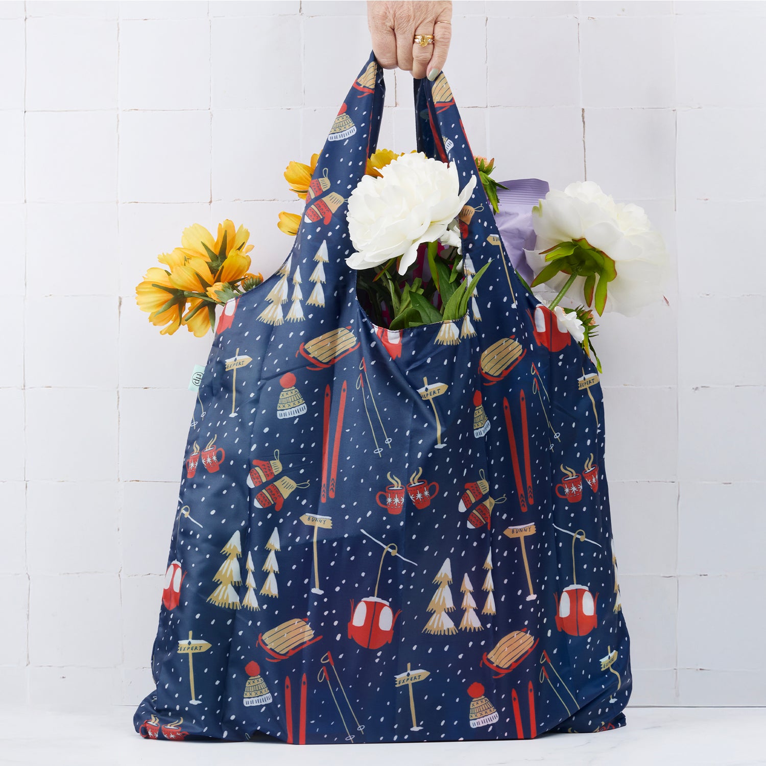 Nordic Ski Navy  blu Reusable Shopping Bag