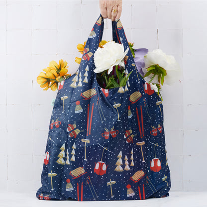 Nordic Ski Navy  blu Reusable Shopping Bag