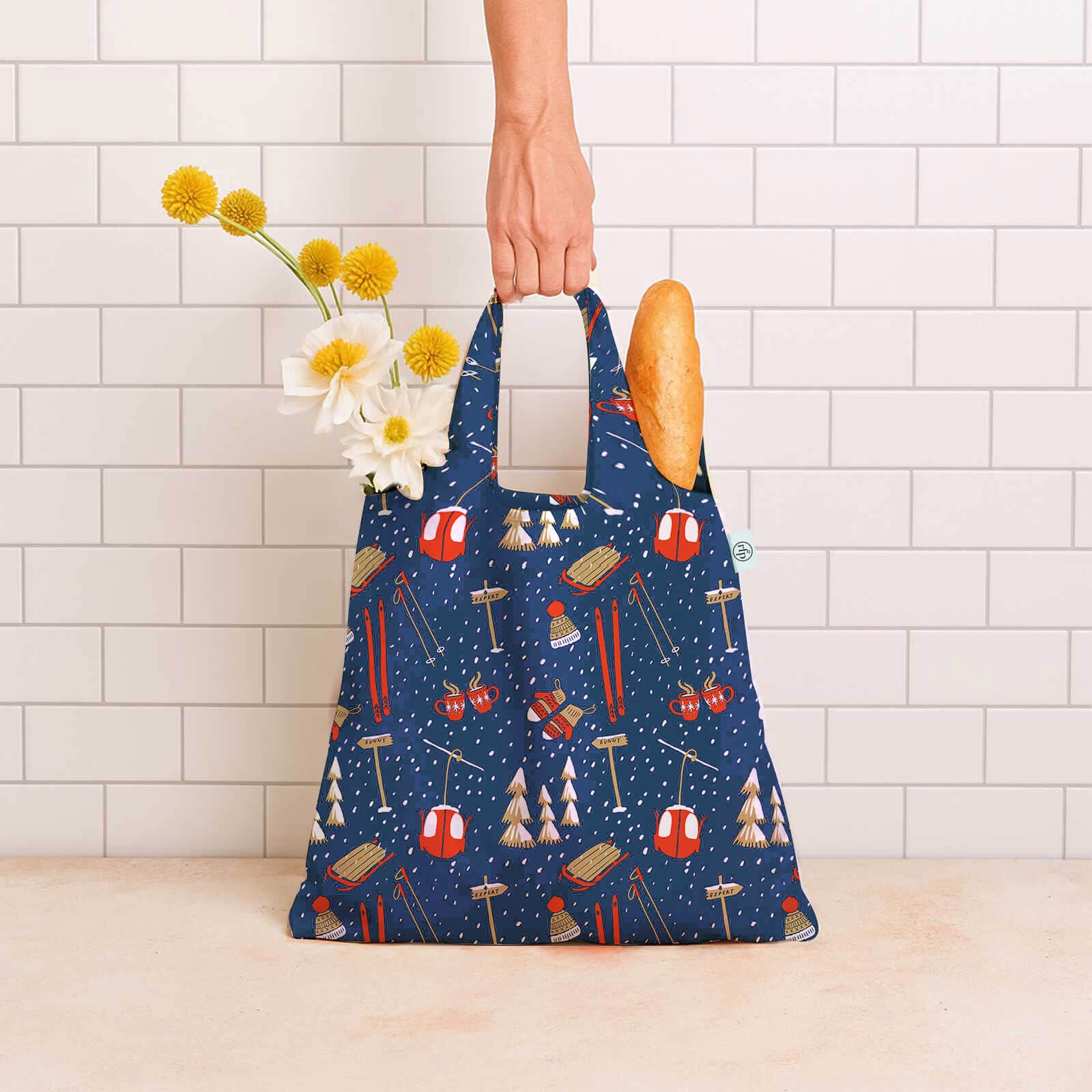 Nordic Ski Navy  blu Reusable Shopping Bag