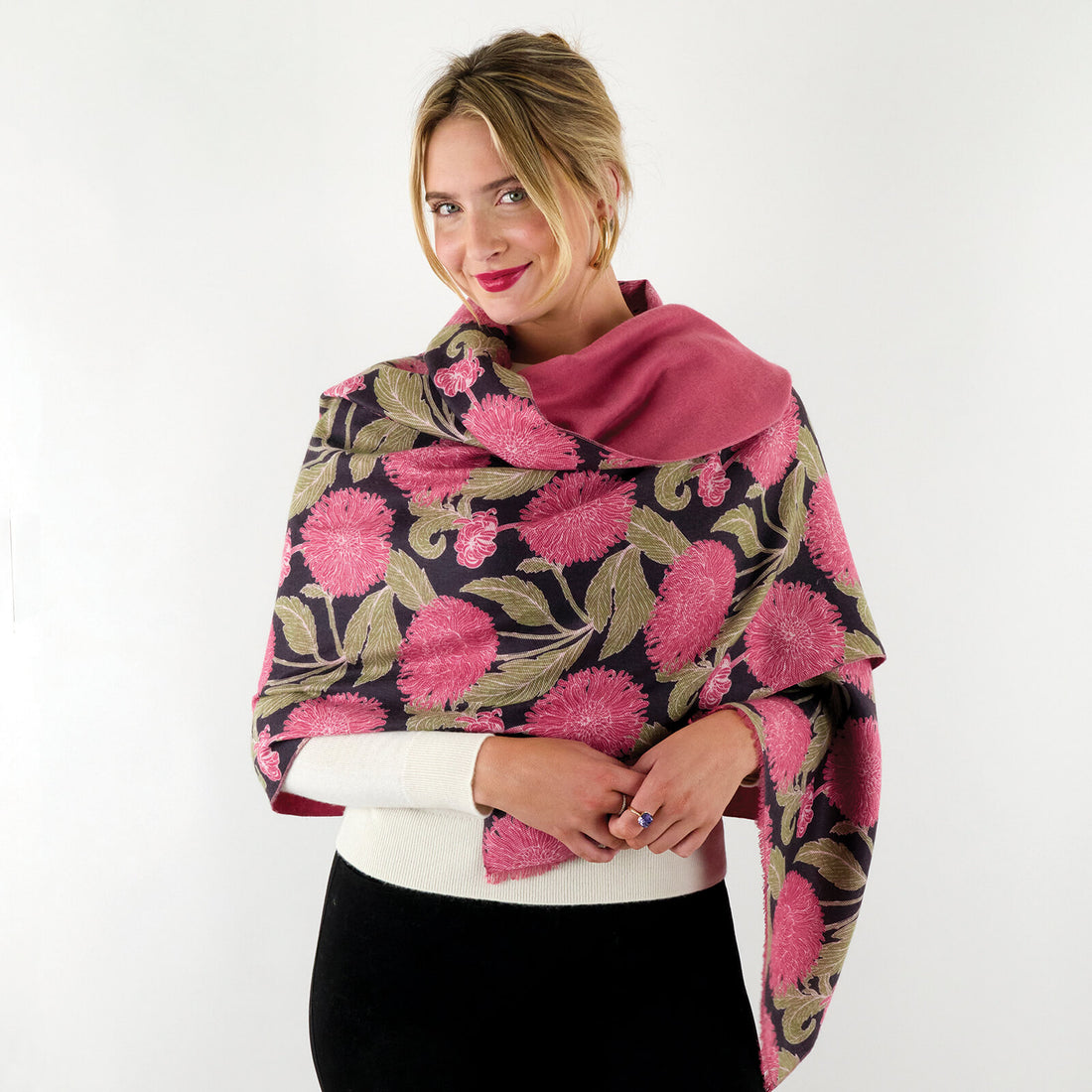 Chrysanthemum Pink Reversible Wrap Scarf