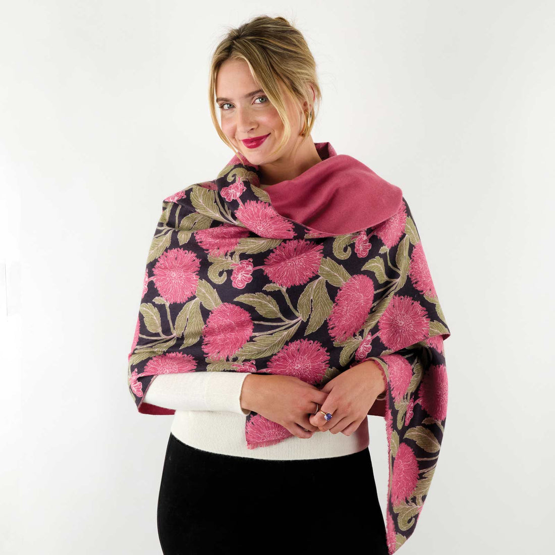 Chrysanthemum Pink Reversible Wrap Scarf