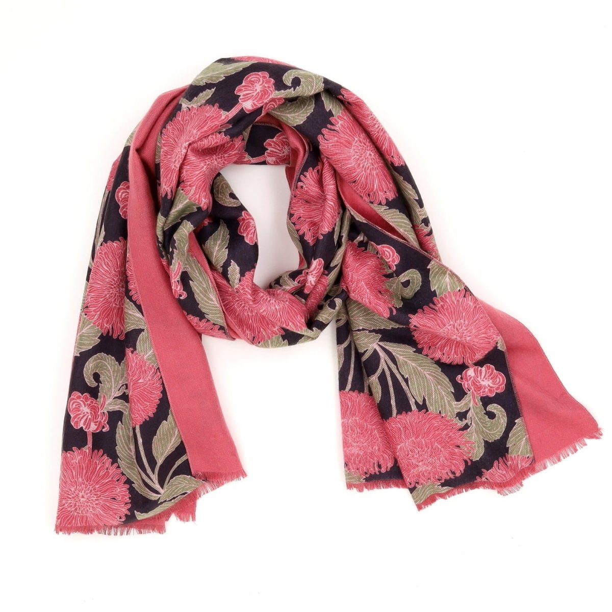 Chrysanthemum Flower Pink Reversible Wrap Scarf - rockflowerpaper