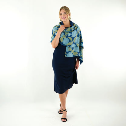 Chrysanthemum Flower Blue Reversible Wrap