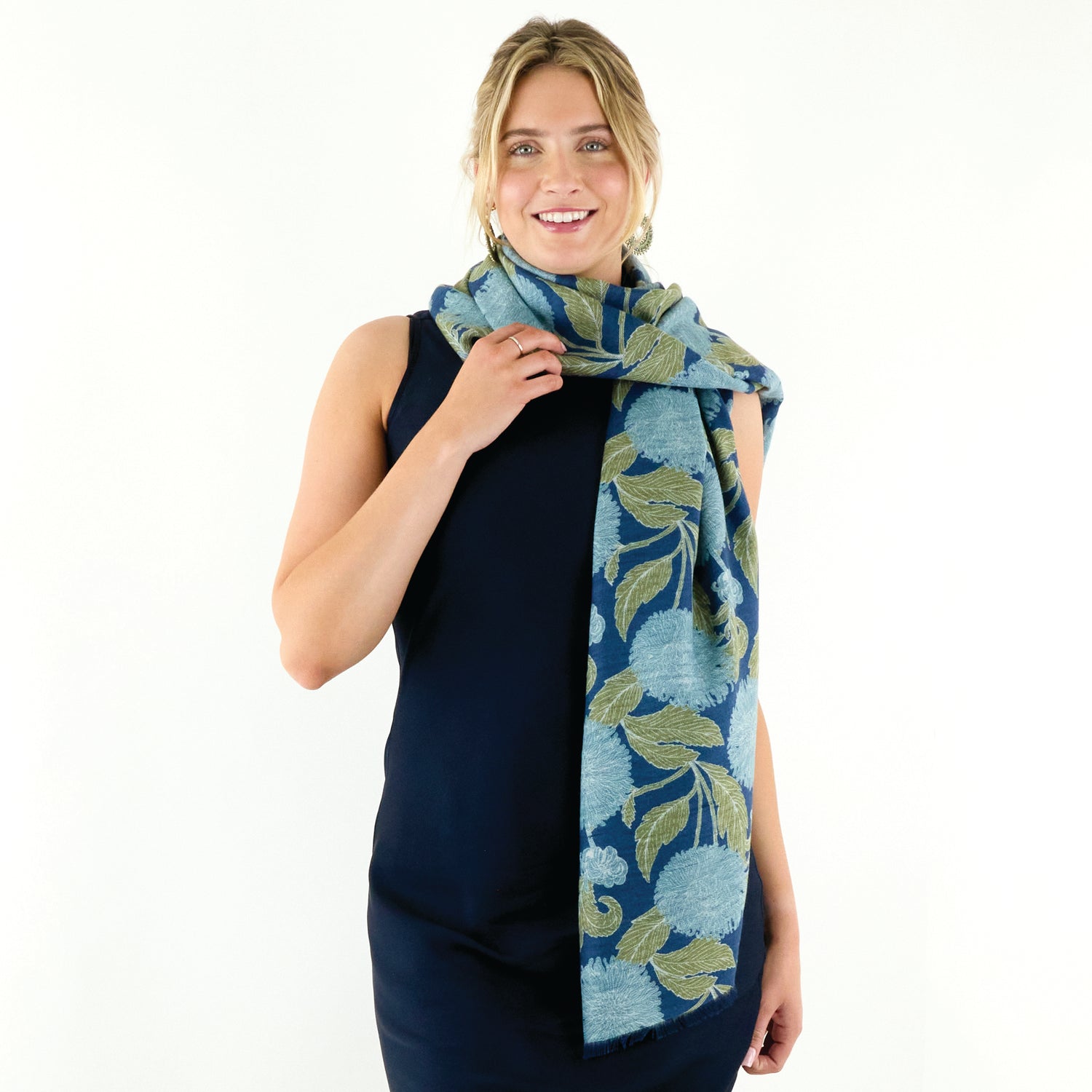 Chrysanthemum Flower Blue Reversible Wrap