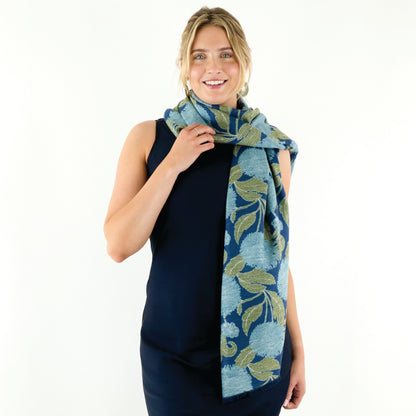 Chrysanthemum Flower Blue Reversible Wrap