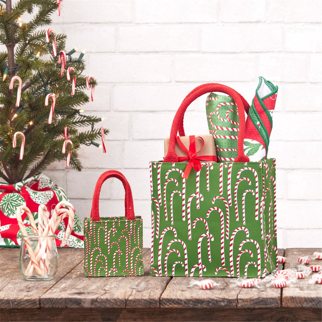 Candy Canes Reusable Itsy Bitsy Gift Bag Gift Bag - rockflowerpaper