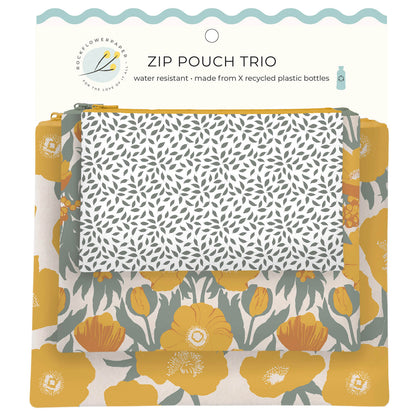 Icelandic Poppies Gold Zip Pouch Trio (set 3)