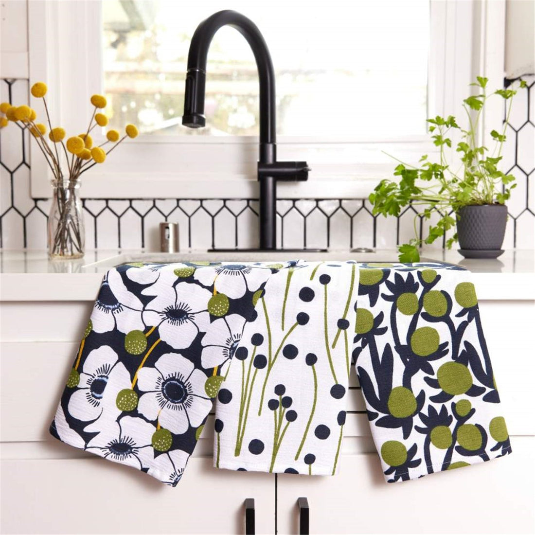 Windflower Cotton Kitchen Towels (Set of 3) Cotton Kitchen Towel - rockflowerpaper