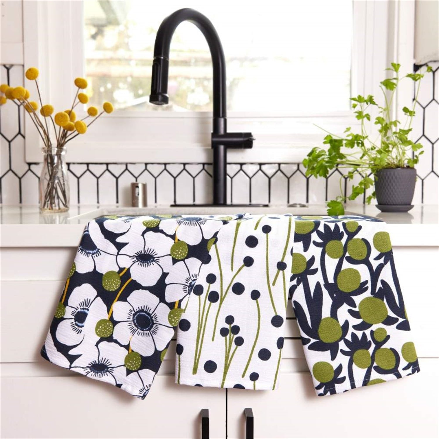 Windflower Cotton Kitchen Towels (Set of 3) Cotton Kitchen Towel - rockflowerpaper