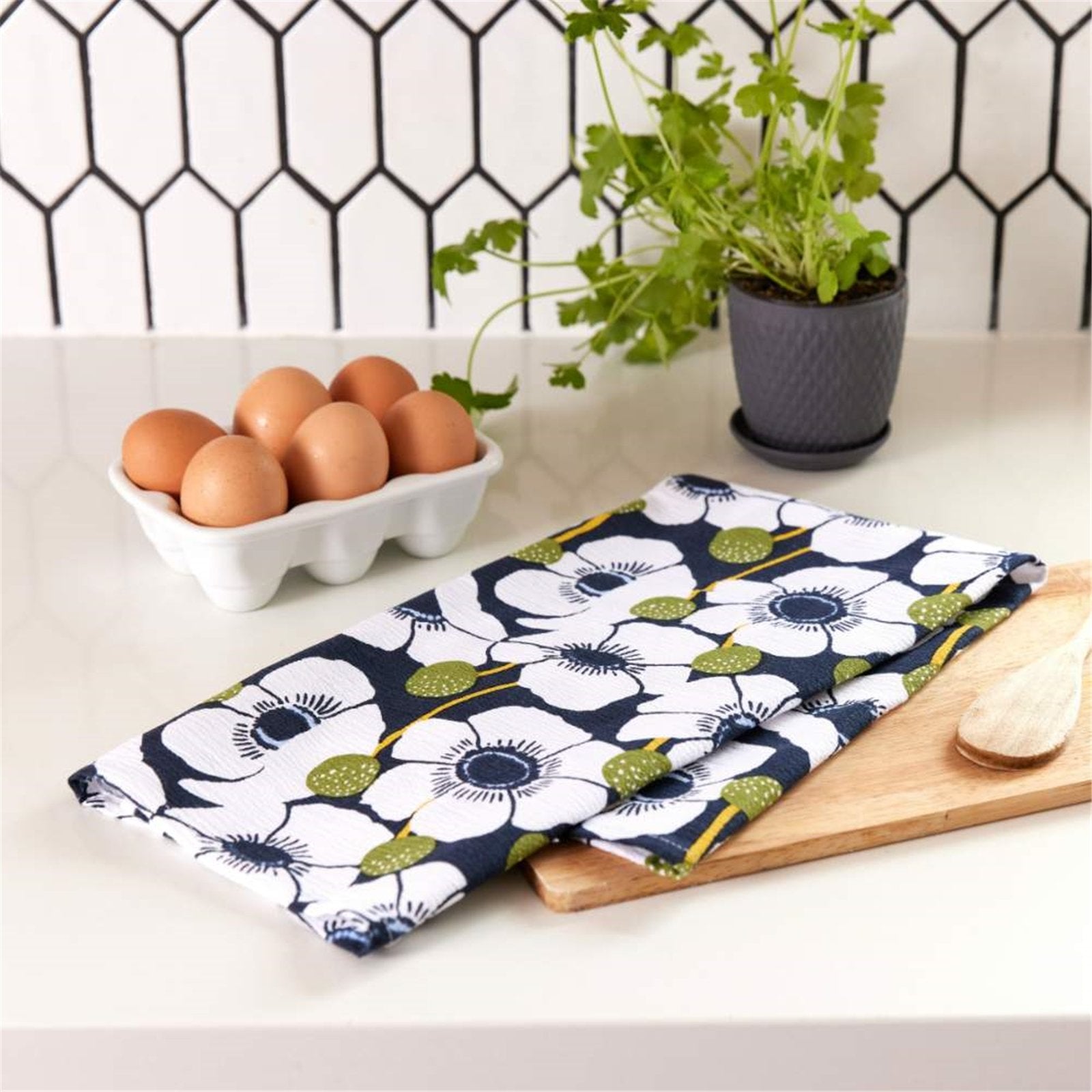 Windflower Cotton Kitchen Towels (Set of 3) Cotton Kitchen Towel - rockflowerpaper