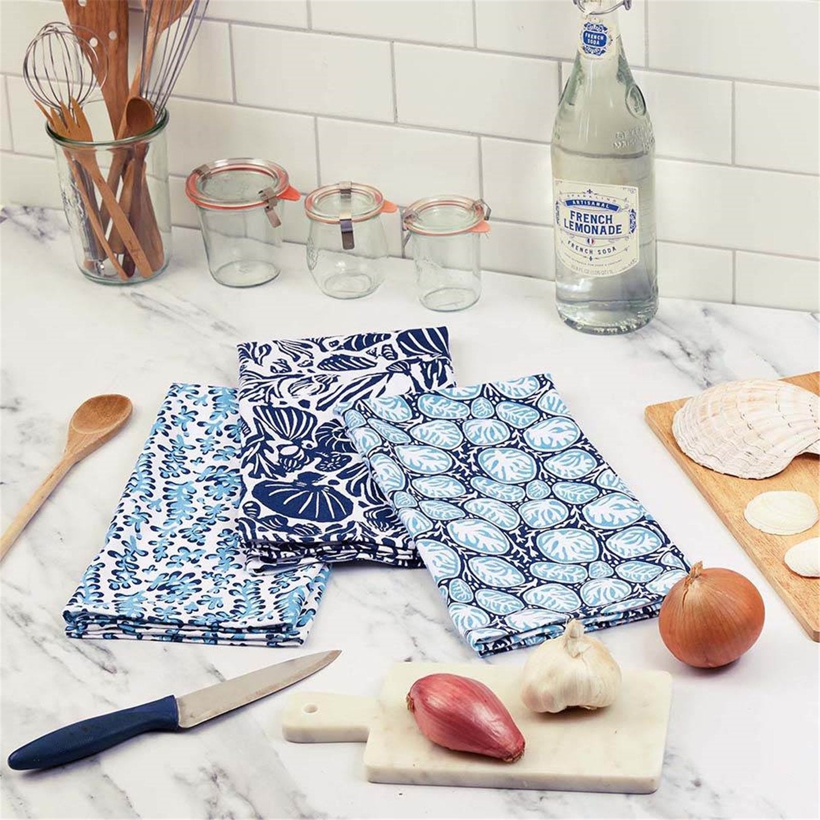 Sea Life Kitchen Cotton Towels (Set of 3) Cotton Kitchen Towel - rockflowerpaper