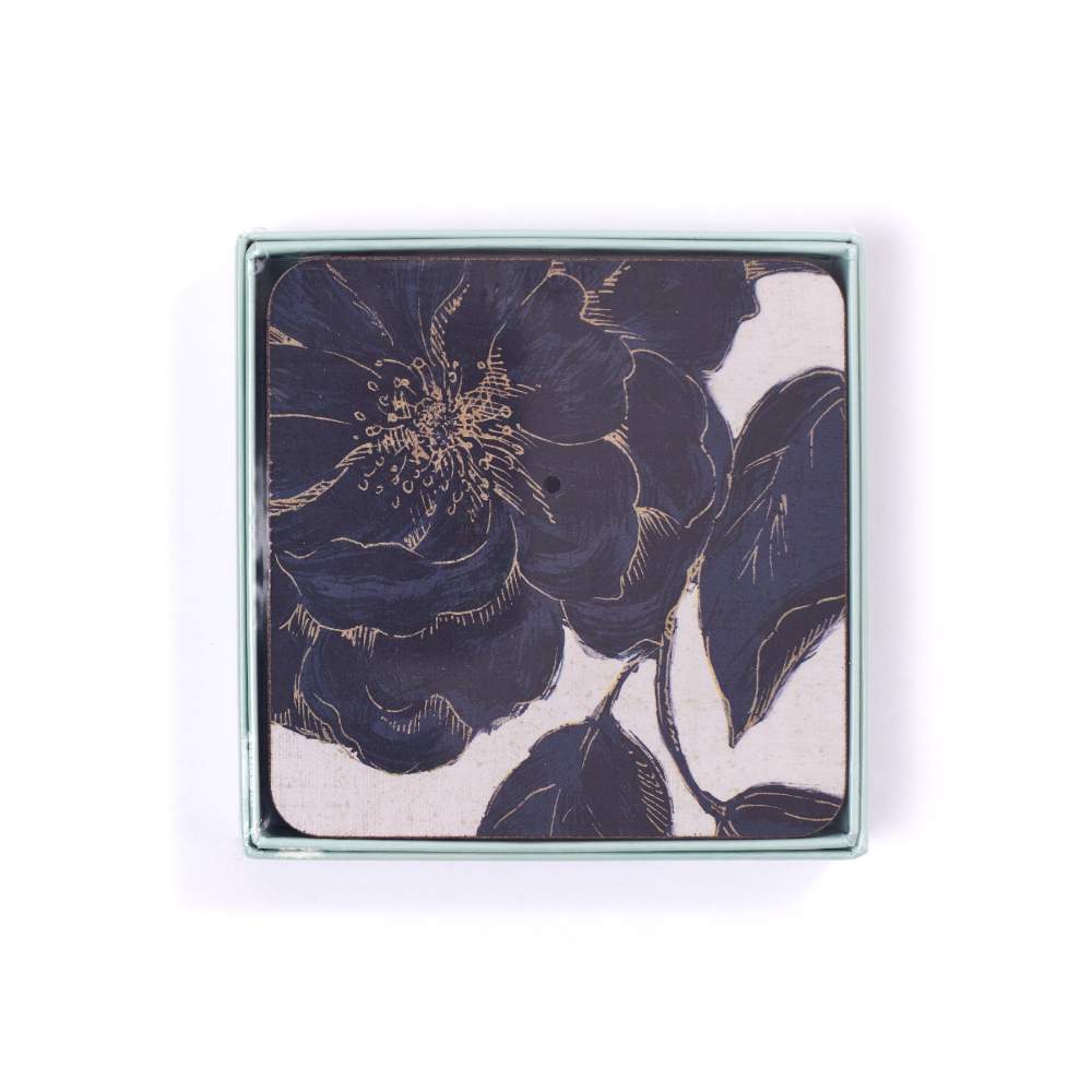 Indigo Garden Square Coaster - Set of 4 Coaster - rockflowerpaper