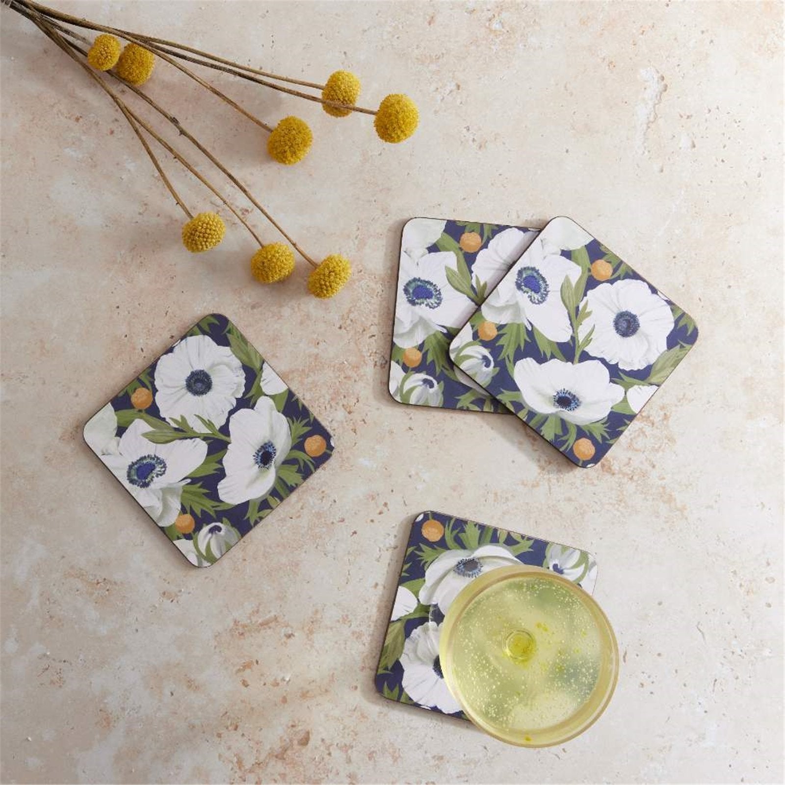 Anemone Poppy Square Coaster - Set of 4 Coaster - rockflowerpaper