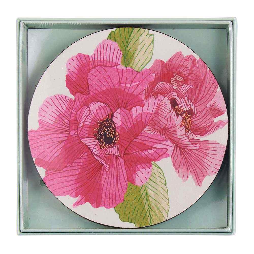 Pink Peony Round Coaster - Set of 4 Coaster - rockflowerpaper