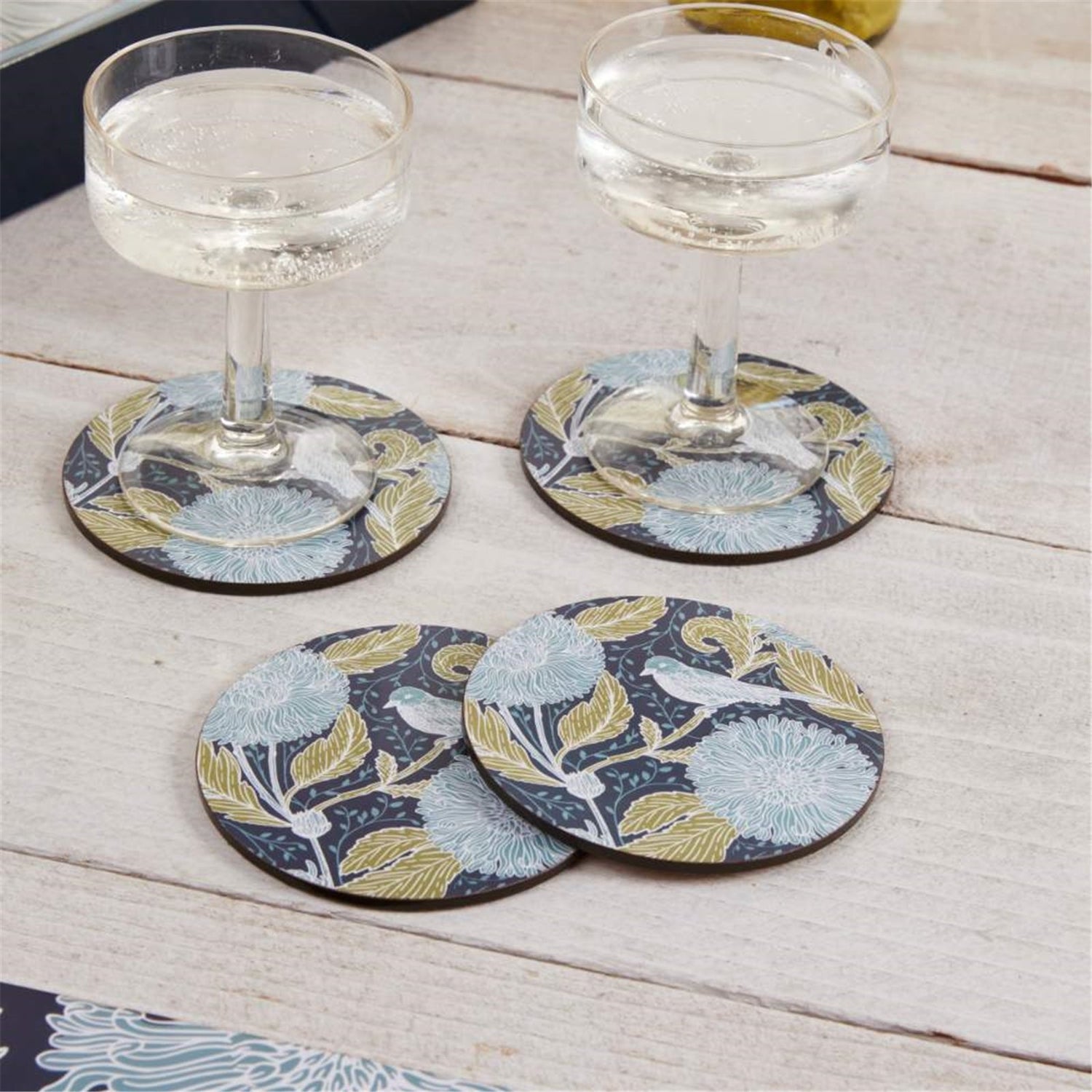 Chrysanthemum Bird Round Coaster - Set of 4 Coaster - rockflowerpaper