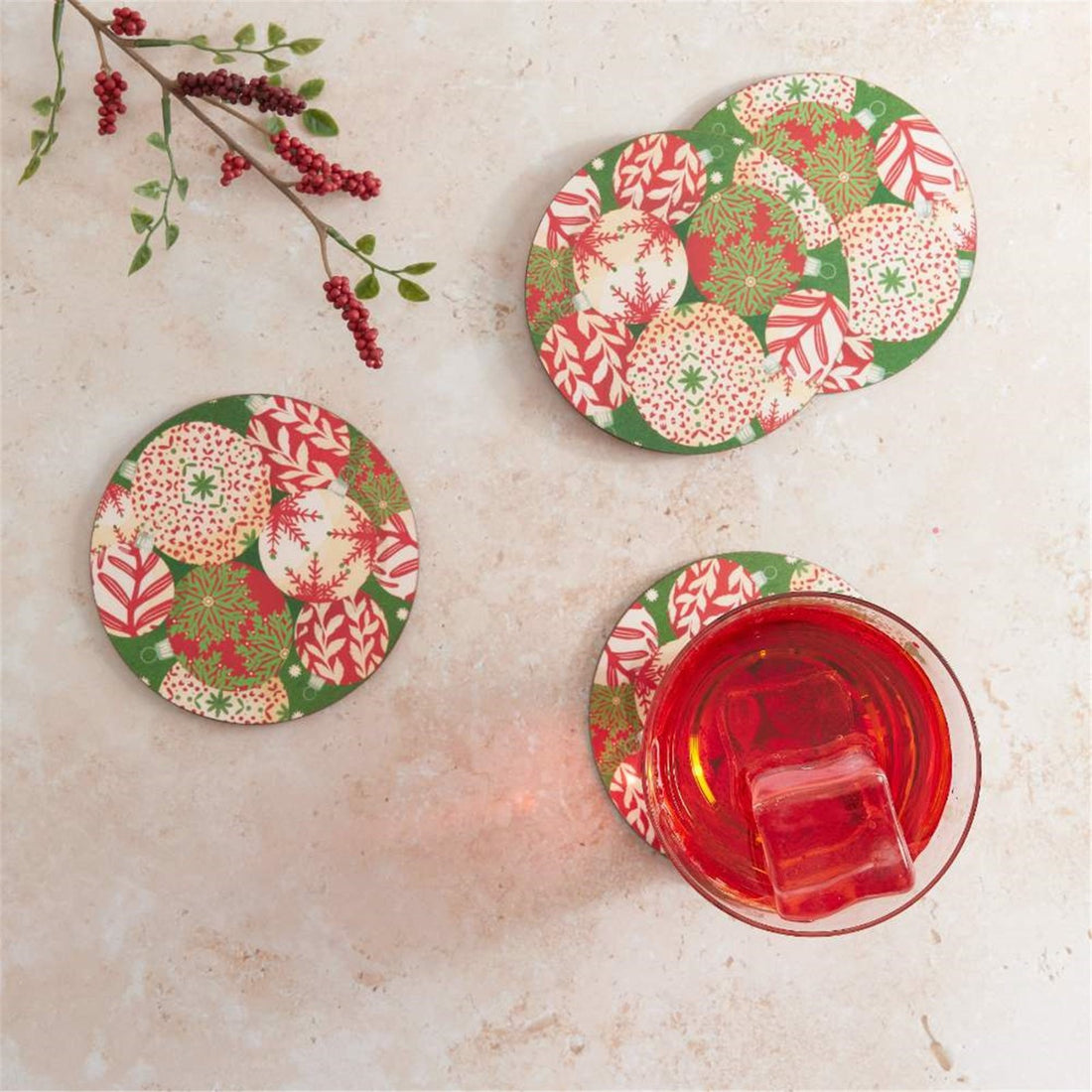 Scandi Ornaments Round Coaster - Set of 4 Coaster - rockflowerpaper