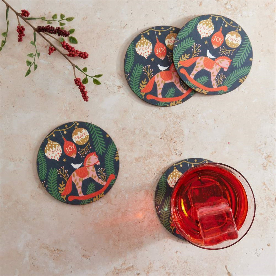 Holiday Horse Round Coaster - Set of 4 Coaster - rockflowerpaper