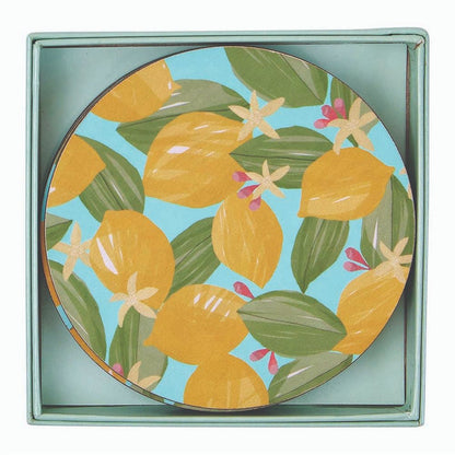 Lemon Blossoms Round Coaster - Set of 4 Coaster - rockflowerpaper