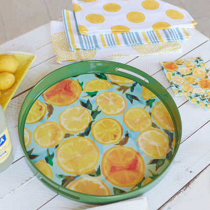 Lemon and Stripe Organic Cotton Dish Towels, Set of 3