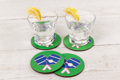 Pickleball Green Round Coaster - Set of 4 Coaster - rockflowerpaper