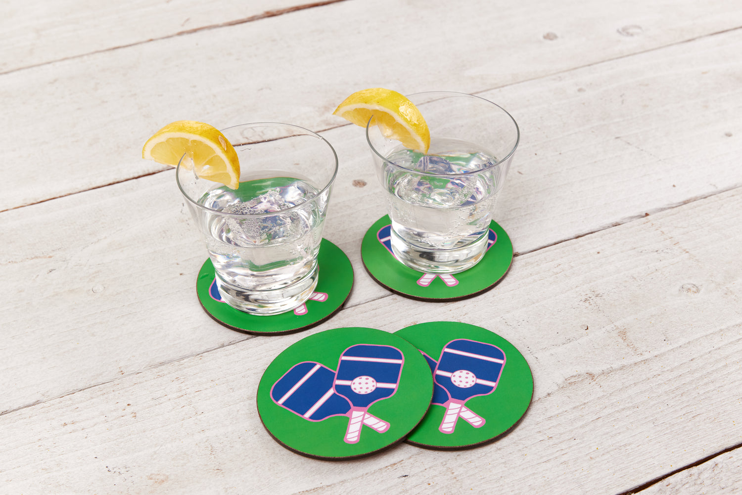 Pickleball Green Round Coaster - Set of 4 Coaster - rockflowerpaper