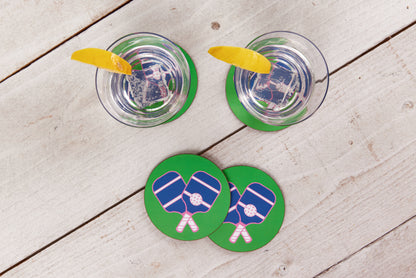 Pickleball Green Round Coaster - Set of 4 Coaster - rockflowerpaper