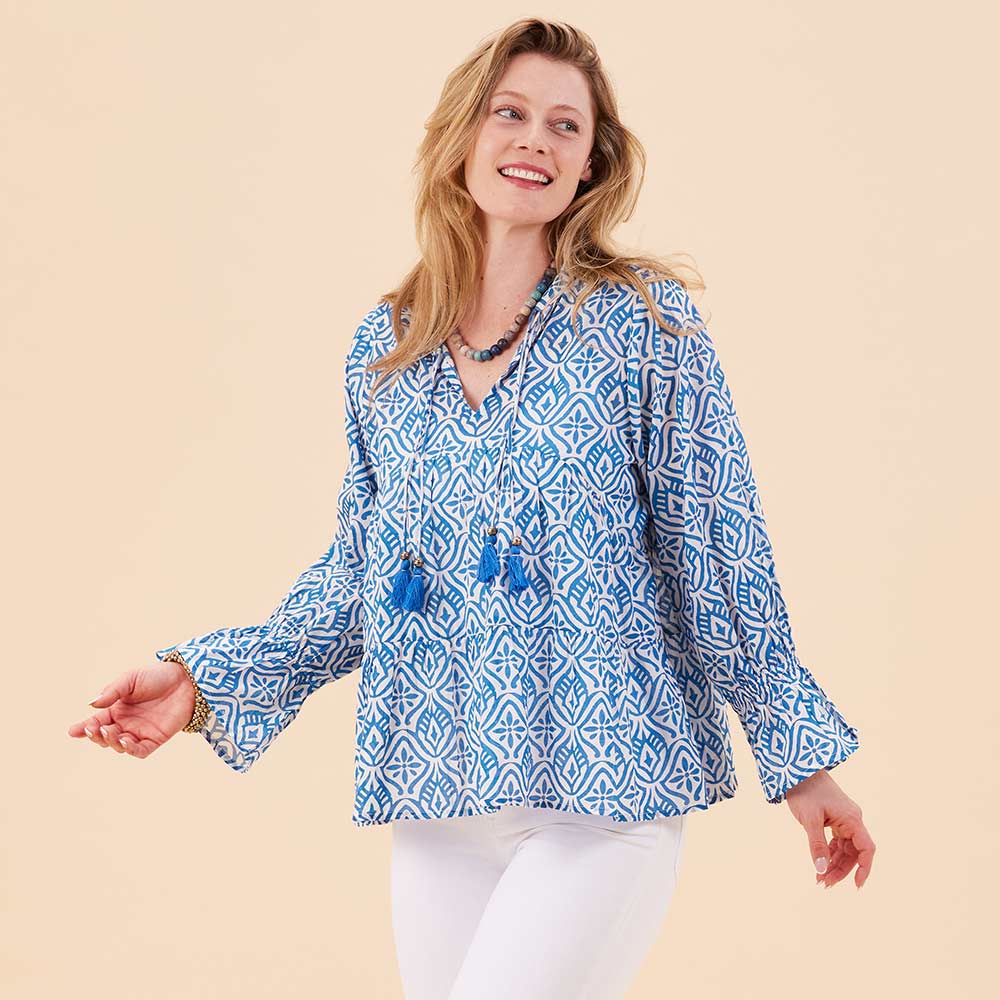 Adde Blue Cotton Blouse Tunic - rockflowerpaper