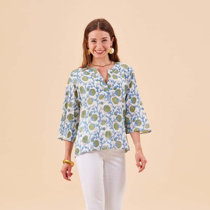Ainsley Blue Green Cotton Kurta Tunic Tunic - rockflowerpaper
