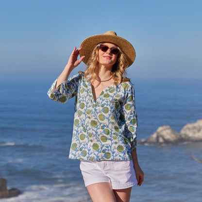 Ainsley Blue Green Cotton Kurta Tunic Tunic - rockflowerpaper