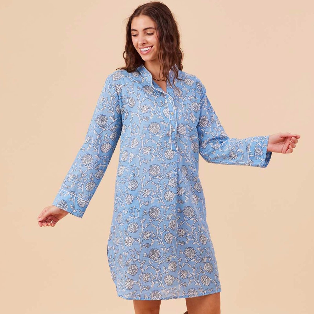 Ainsley Light Blue Night Shirt Sleep Shirt - rockflowerpaper