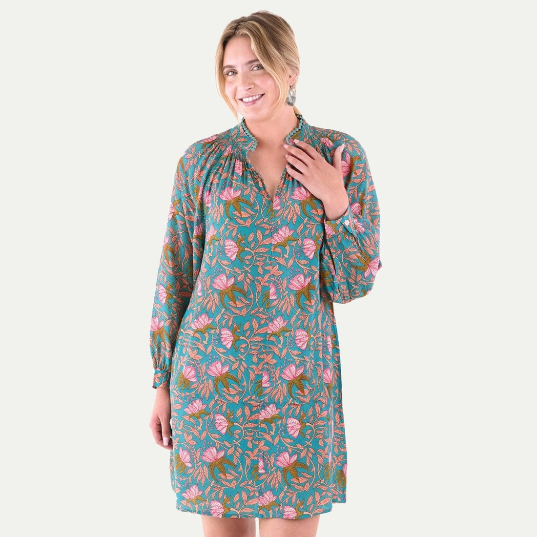 Aqua Pink Bohemian Floral Party Dress Dress - rockflowerpaper