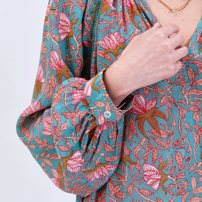 Aqua Pink Bohemian Floral Party Dress Dress - rockflowerpaper
