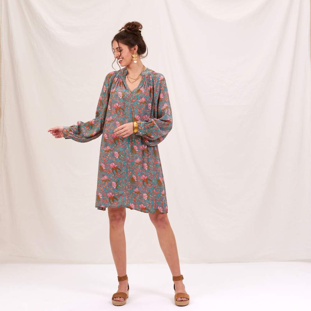 Aqua Pink Bohemian Floral Party Dress Dress - rockflowerpaper