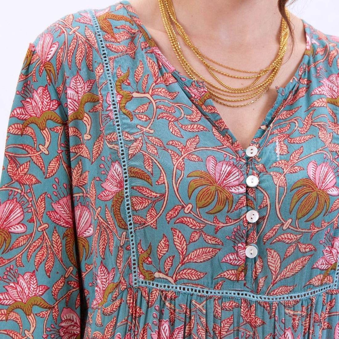 Aqua Pink Bohemian Floral Tunic Tunic - rockflowerpaper