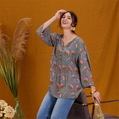 Aqua Pink Bohemian Floral Tunic Tunic - rockflowerpaper