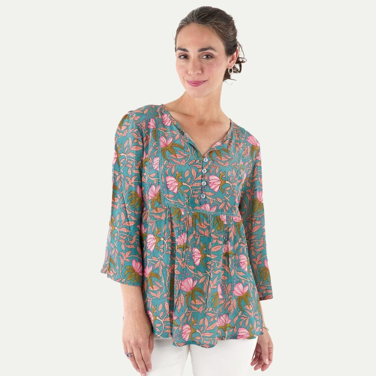 Aqua Pink Bohemian Floral Tunic Tunic - rockflowerpaper
