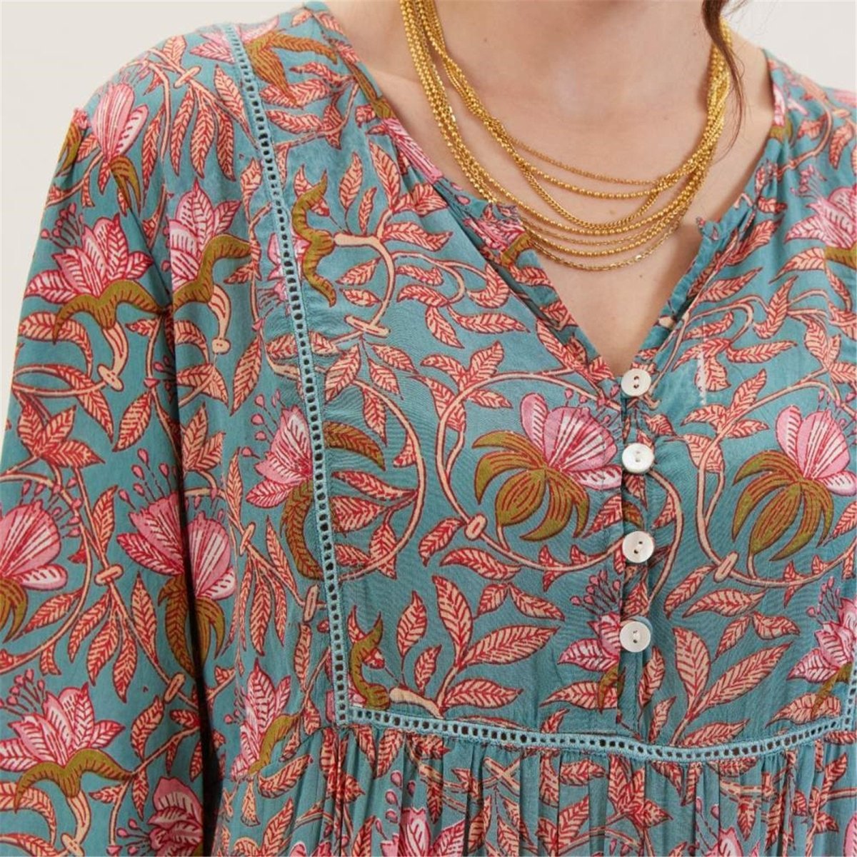 Aqua Pink Bohemian Floral Tunic Tunic - rockflowerpaper